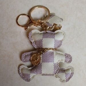 Plaid Bear Keychain/Bag Charm with Gold Accents